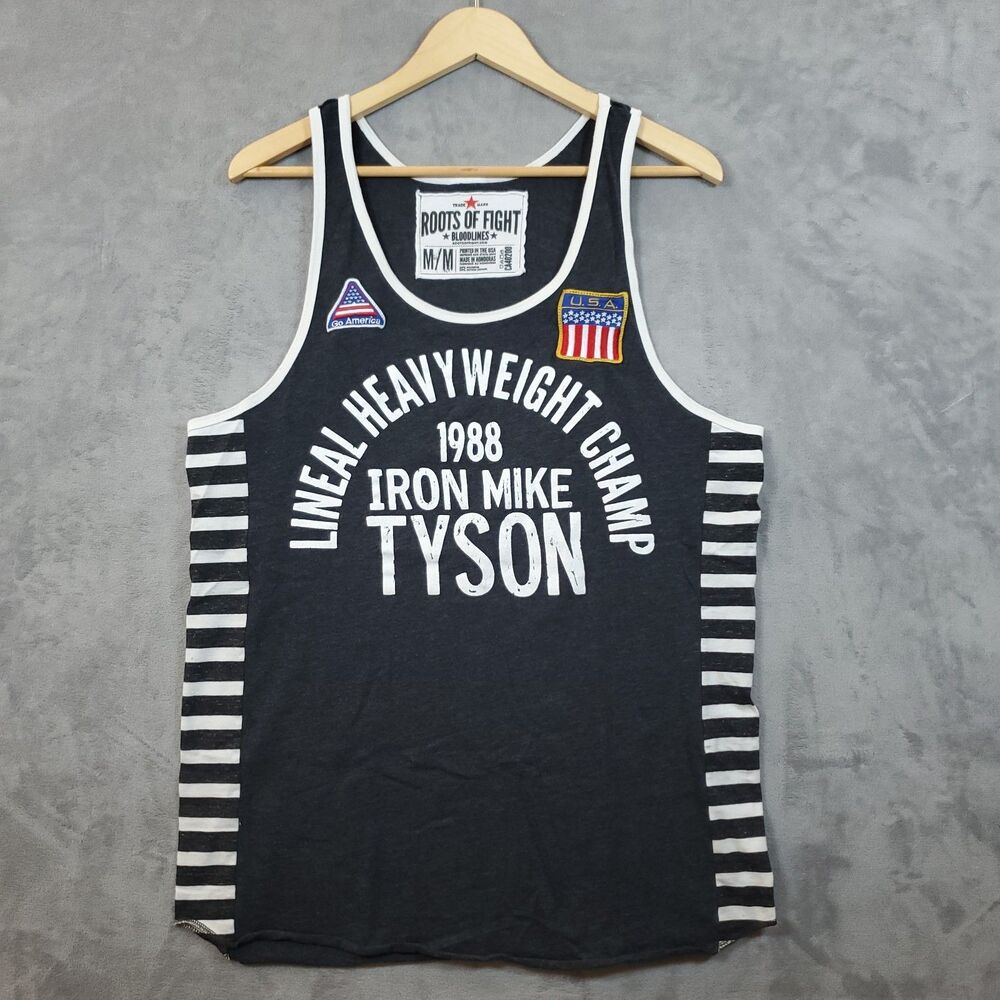 Shirt M Roots of Fight Iron Mike Tyson Tank Top Heavyweight Striped USA